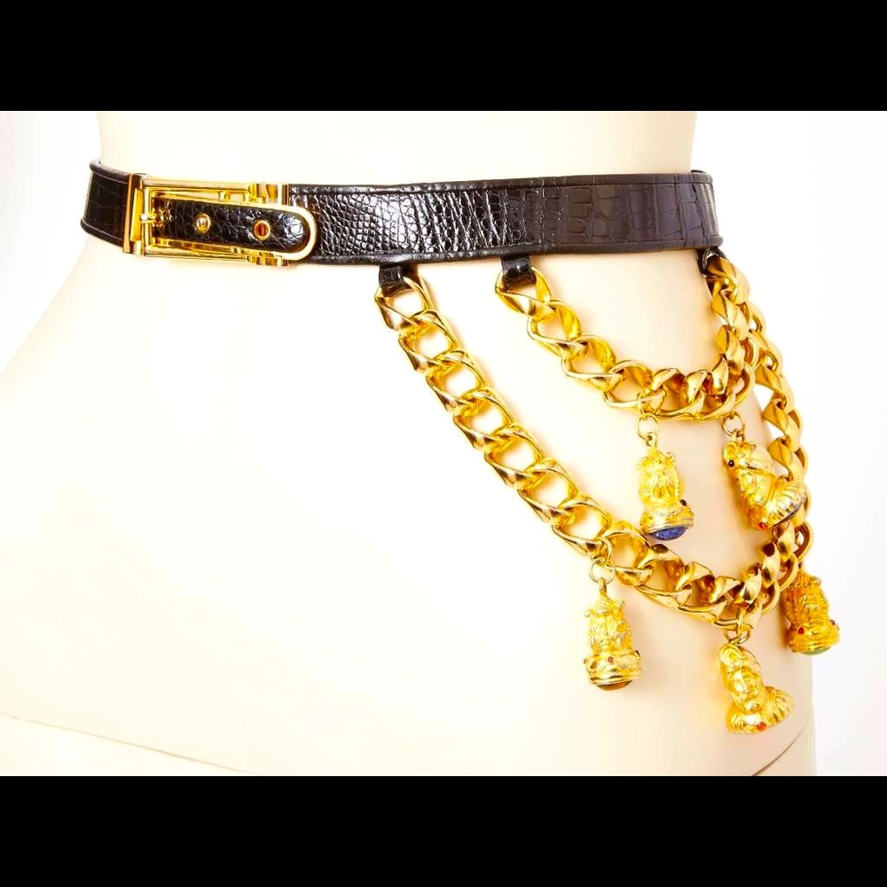 Judith Lieber adjustable croc belt with charms